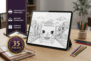 35 Bus Coloring Pages for Kids, a Transportation Illustration by ikarifq shop