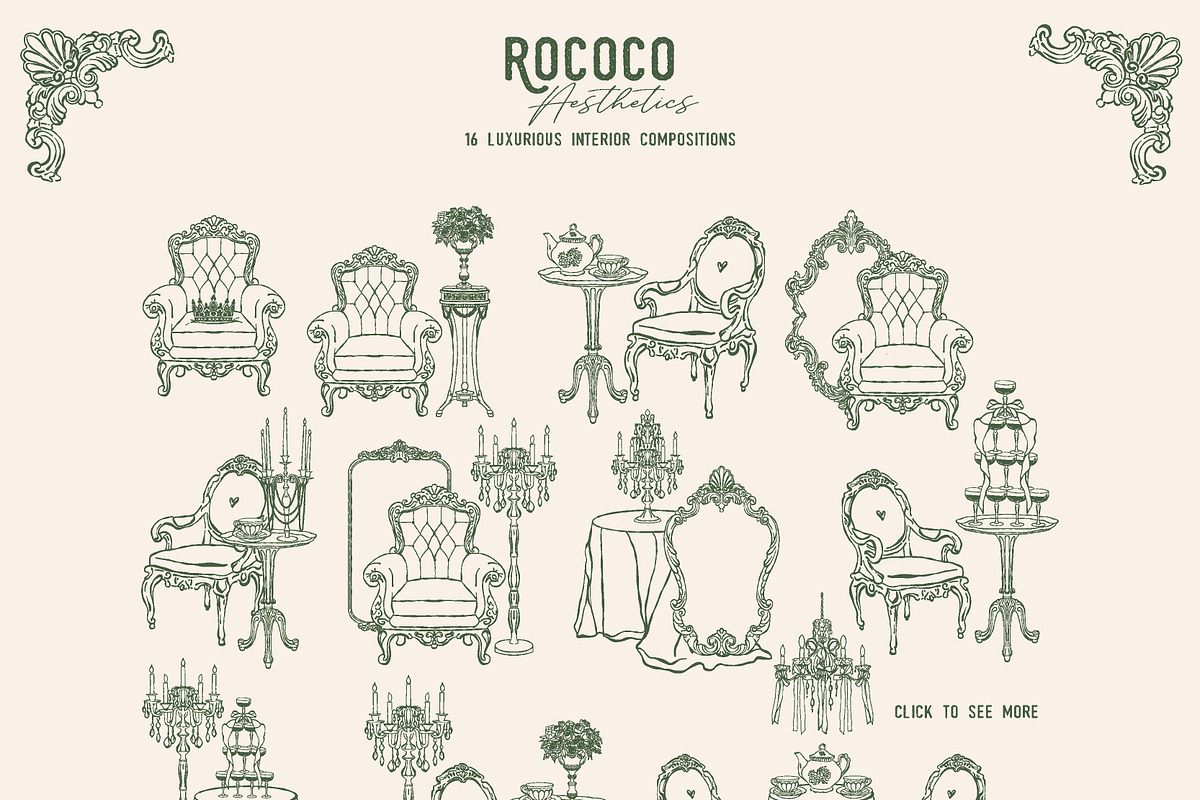 Rococo Aesthetics Vintage Vector Set, an Object Illustration by VerAna (Photo 3 of 17)