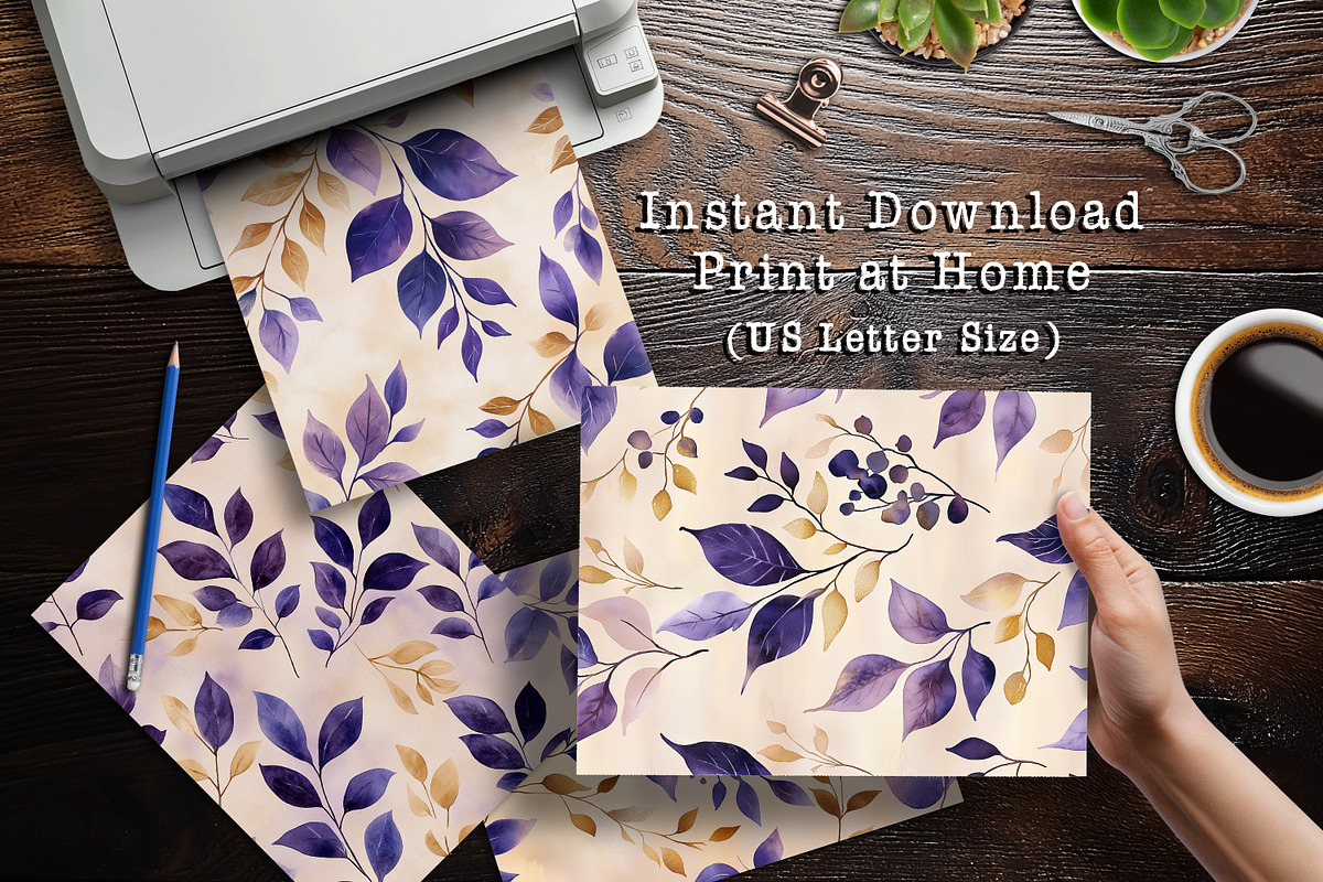 Elegant Purple Leaves Digital Paper, a Background Graphic by V Design Creator (Photo 3 of 12)