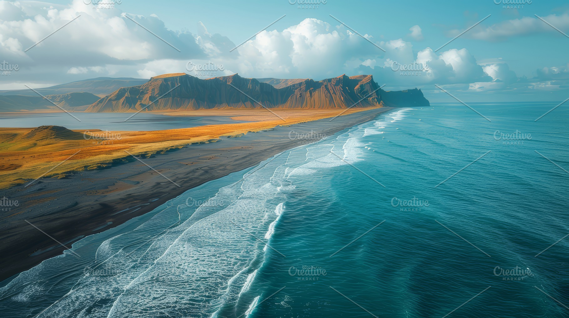 Dramatic Aerial View of a Vast Coastal Landscape with Cliffs and Ocean Waves, a Photo by AS photostudio