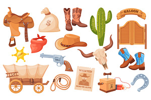 Cartoon western elements. Wild west, an Object Illustration by Stock-Smart-Start