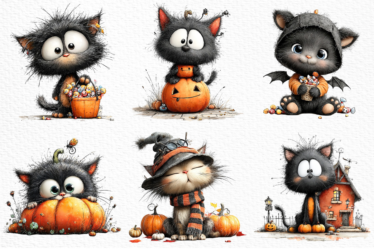 Whimsical Halloween Cat Clipart, an Animal Illustration by Craft Nest (Photo 4 of 6)
