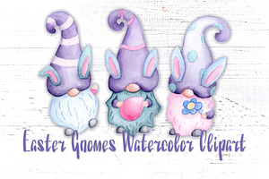 Easter Gnomes Watercolor Clipart