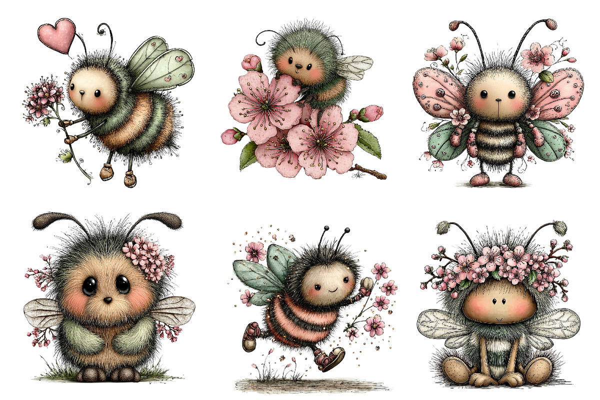 Whimsical Spring Bee Clipart, an Illustration by Dream Creation (Photo 6 of 6)
