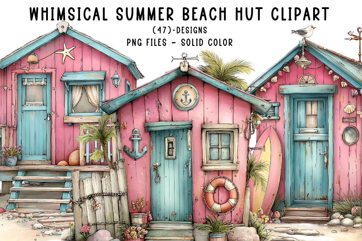 Whimsical Summer Beach Hut Clipart, an Illustration by CreationArt (Photo 1 of 7)