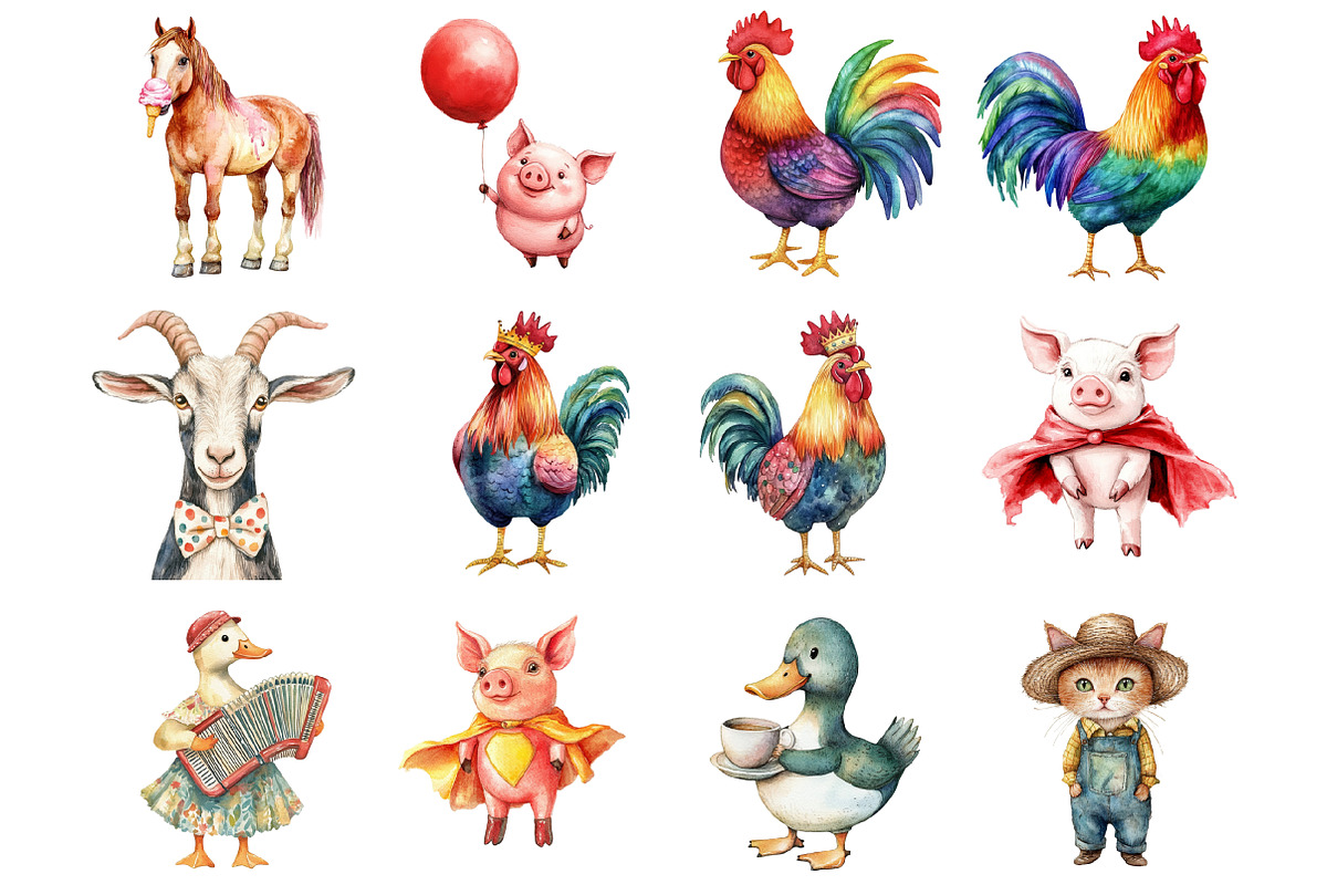 Funny Farm Animal Clipart Bundle, a Graphic by CitraGraphics (Photo 2 of 4)