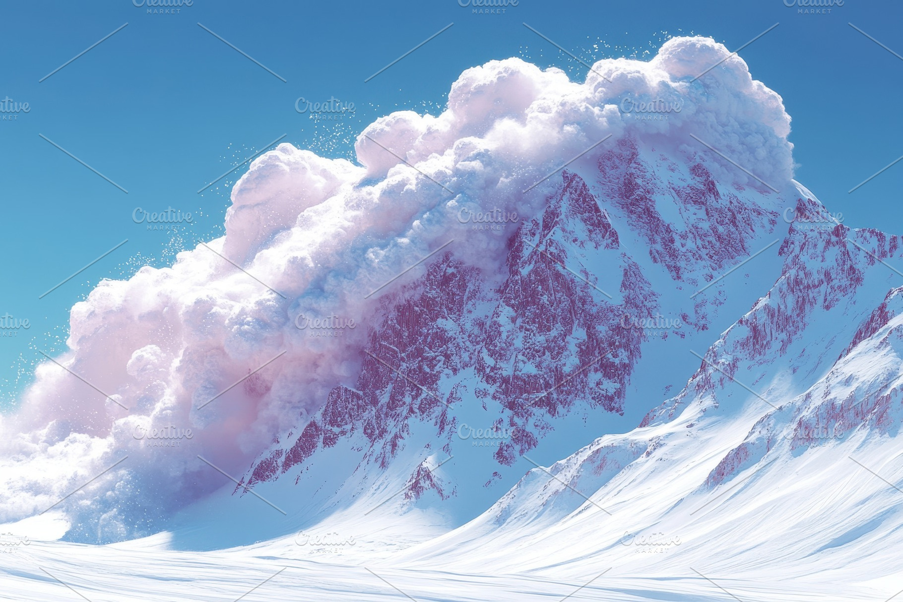 Snow and ice tumble down a majestic, a Photo by Tanuart