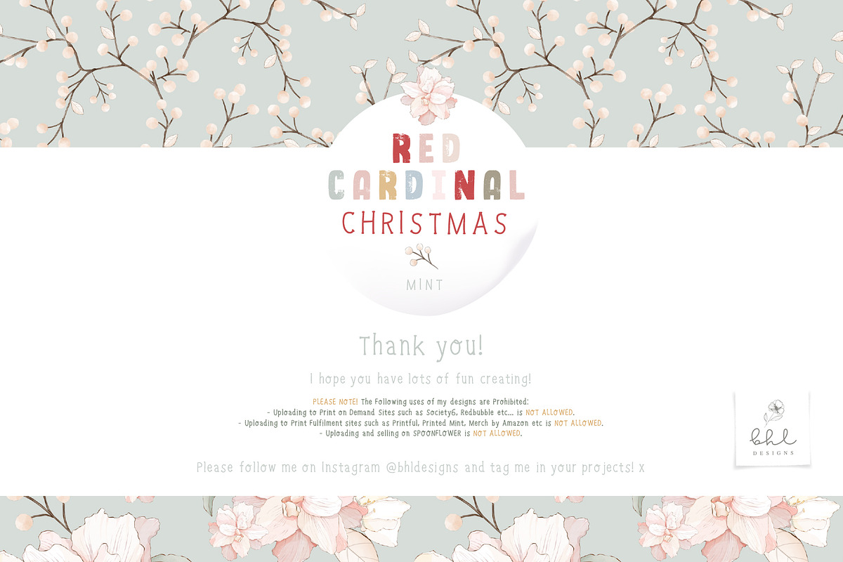 Red Cardinal Christmas - Mint, a Pattern Graphic by bhldesigns (Photo 16 of 16)