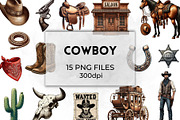 Cowboy Clipart Western Vintage, a Decorative Illustration by QM_ART (Thumbnail 1 of 17)