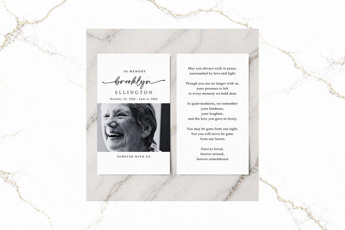 Funeral Prayer Card B&W Canva FR004, a Card Template by TyphoonStudio (Photo 1 of 7)