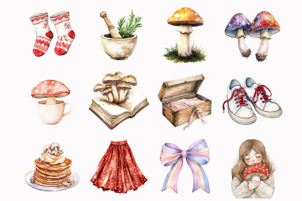 Watercolor Mushroom Garden Clipart, an Illustration by Design Market (Photo 4 of 5)