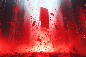 Cityscape engulfed in red, a tower s, a Background Photo by Pixeness Studio