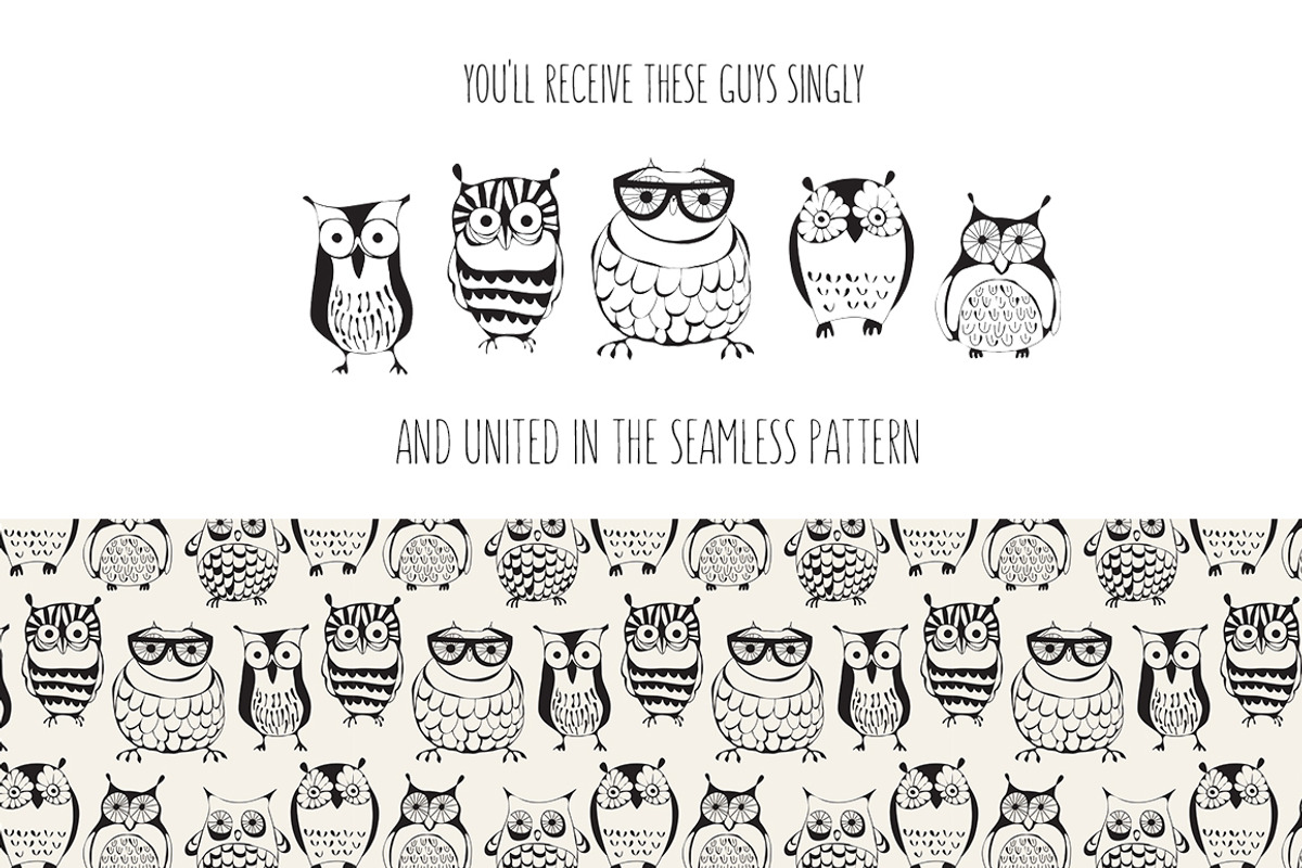 Vector Seamless Pattern with Owls, a Pattern Graphic by Curly_Pat (Photo 3 of 5)