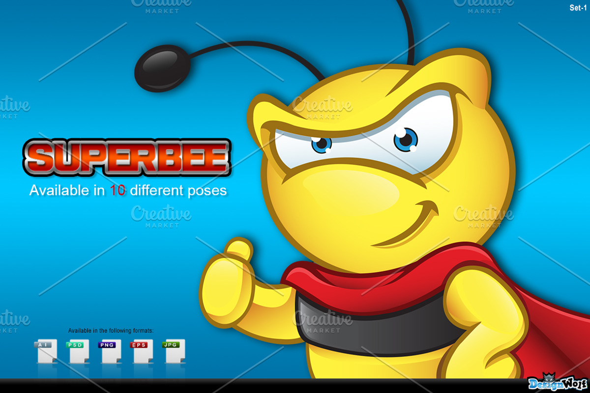 Super Bee Character - Set 1, an Illustration by DesignWolf (Photo 1 of 2)