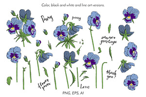 Vintage Pansy Flower Line Art