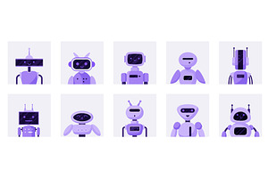 Chatbot avatars set, purple cute, an Object Illustration by Lemberg Vector