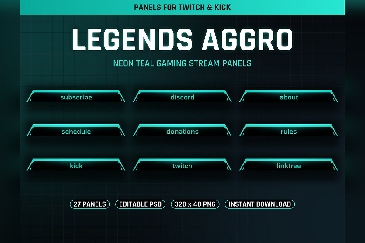 Legends Aggro Twitch & Kick Panels, a Social Media Template by Gear Store (Photo 1 of 5)