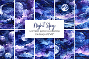 Moon & Night Sky Seamless Patterns, a Pattern Graphic by Anna Design Studio (Thumbnail 1 of 6)