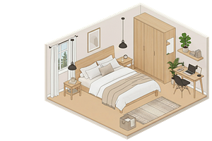 3D bedroom interior illustration, an Object Illustration by Nurlan's shop