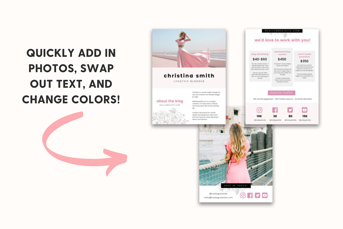 3-Page Pink Media Kit Canva Template, a Presentation Template by The Template Lounge (Photo 3 of 4)