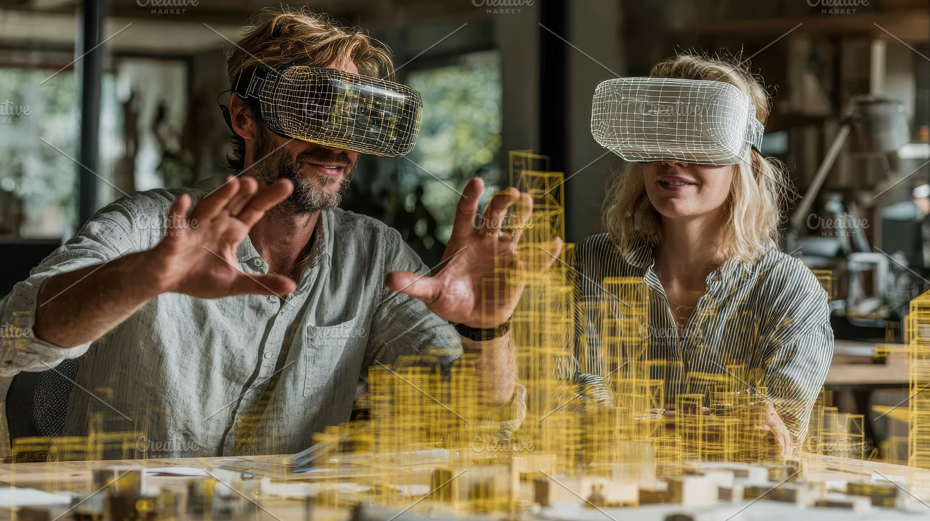 Architects using VR headsets design, a Photo by Pixeness Studio
