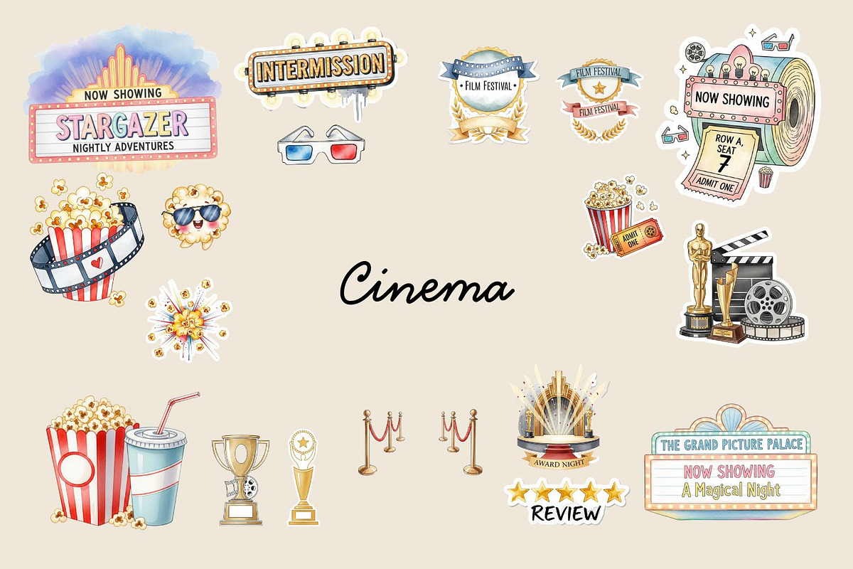 Movies Sticker set, an Illustration by ikarifq shop (Photo 3 of 7)
