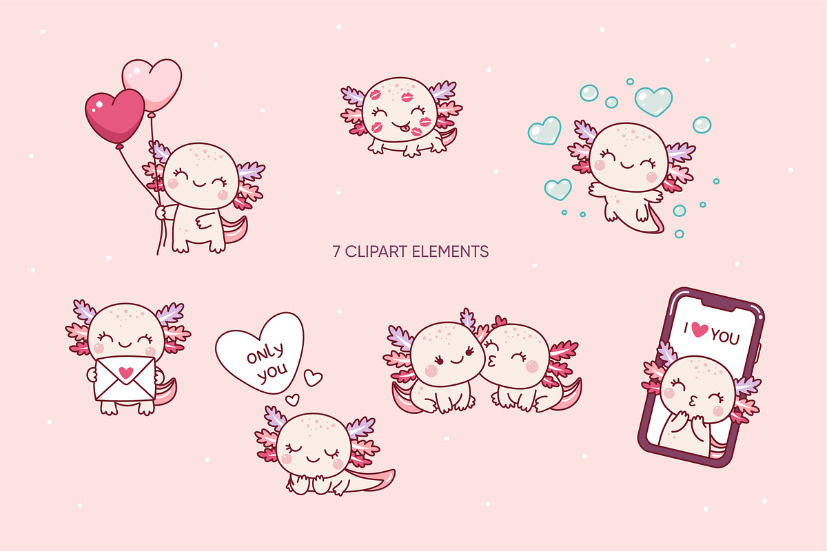 Valentine's day axolotl clipart, an Illustration by SurfaceStories (Photo 2 of 6)