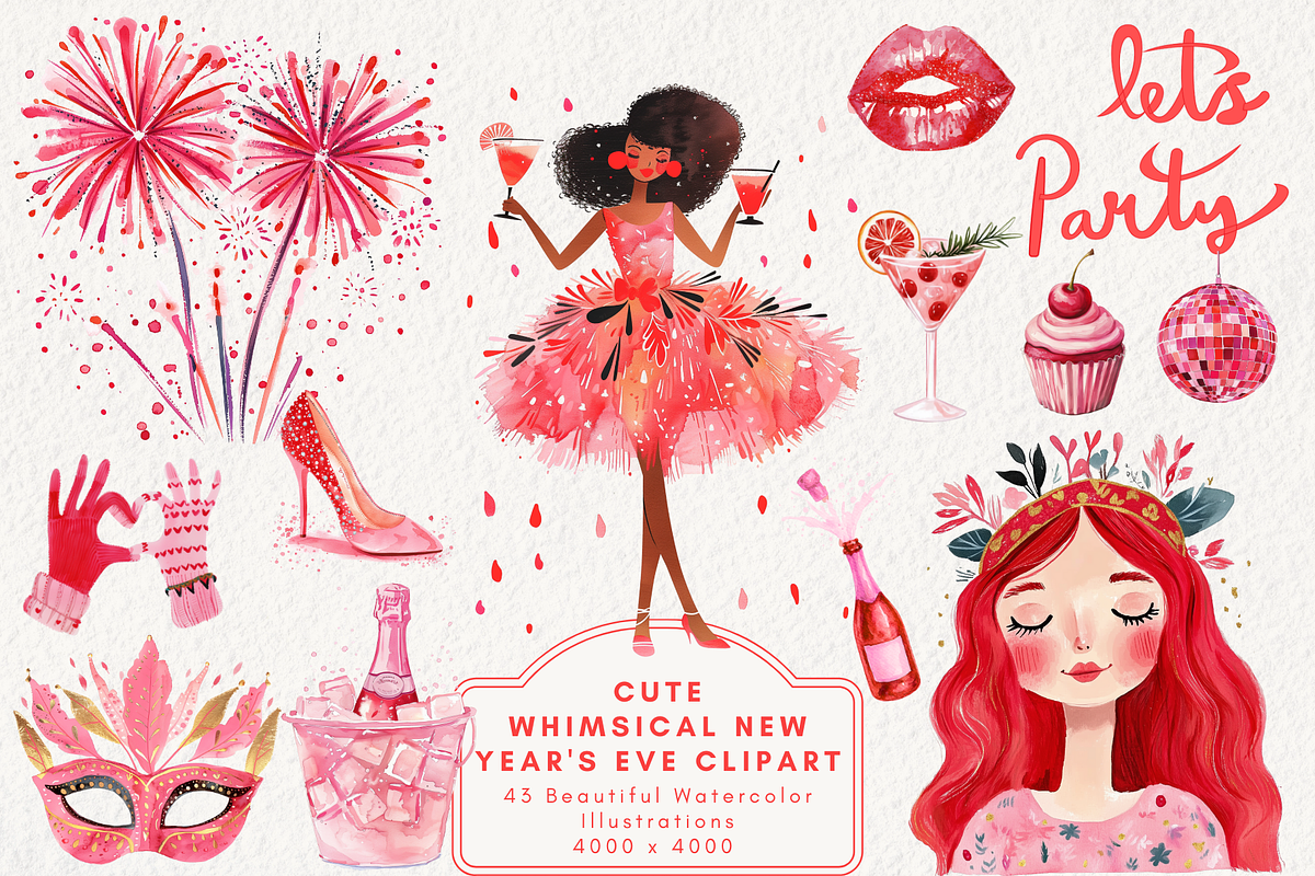 Whimsical New Year's Eve Clipart, an Illustration by NadiaTheronArt (Photo 1 of 5)