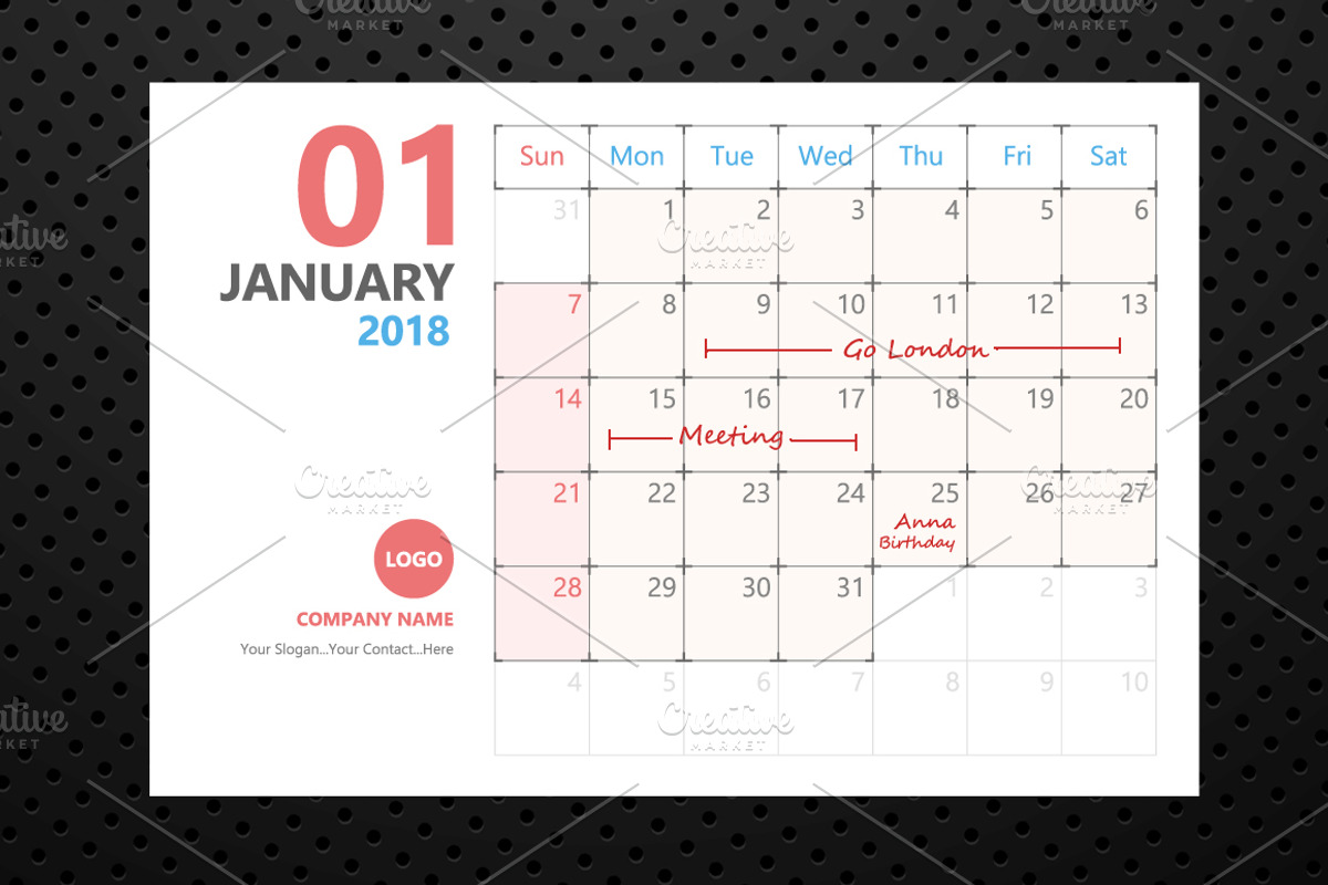 Calendar 2018 Planner Design, a Stationery Template by WORAKAMON Design Studio (Photo 1 of 6)