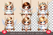 Cute Angel on Swing. Clipart, PNG., an Animal Illustration by KENO Mascots (Thumbnail 2 of 8)