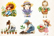 Cute Girl Gardener Cliparts, an Illustration by DreamCafeArt (Thumbnail 3 of 9)
