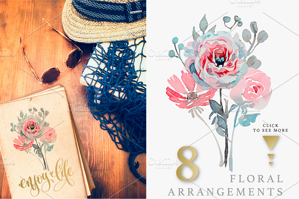 Watercolor Floral Collection, a Decorative Illustration by karakotsya (Photo 3 of 8)
