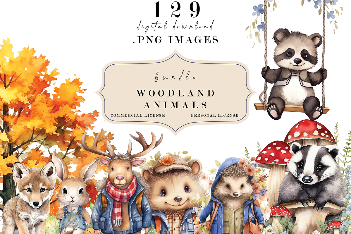 Woodland Watercolor Animals Clipart, an Animal Photo by Redwood Digital Art (Photo 2 of 3)