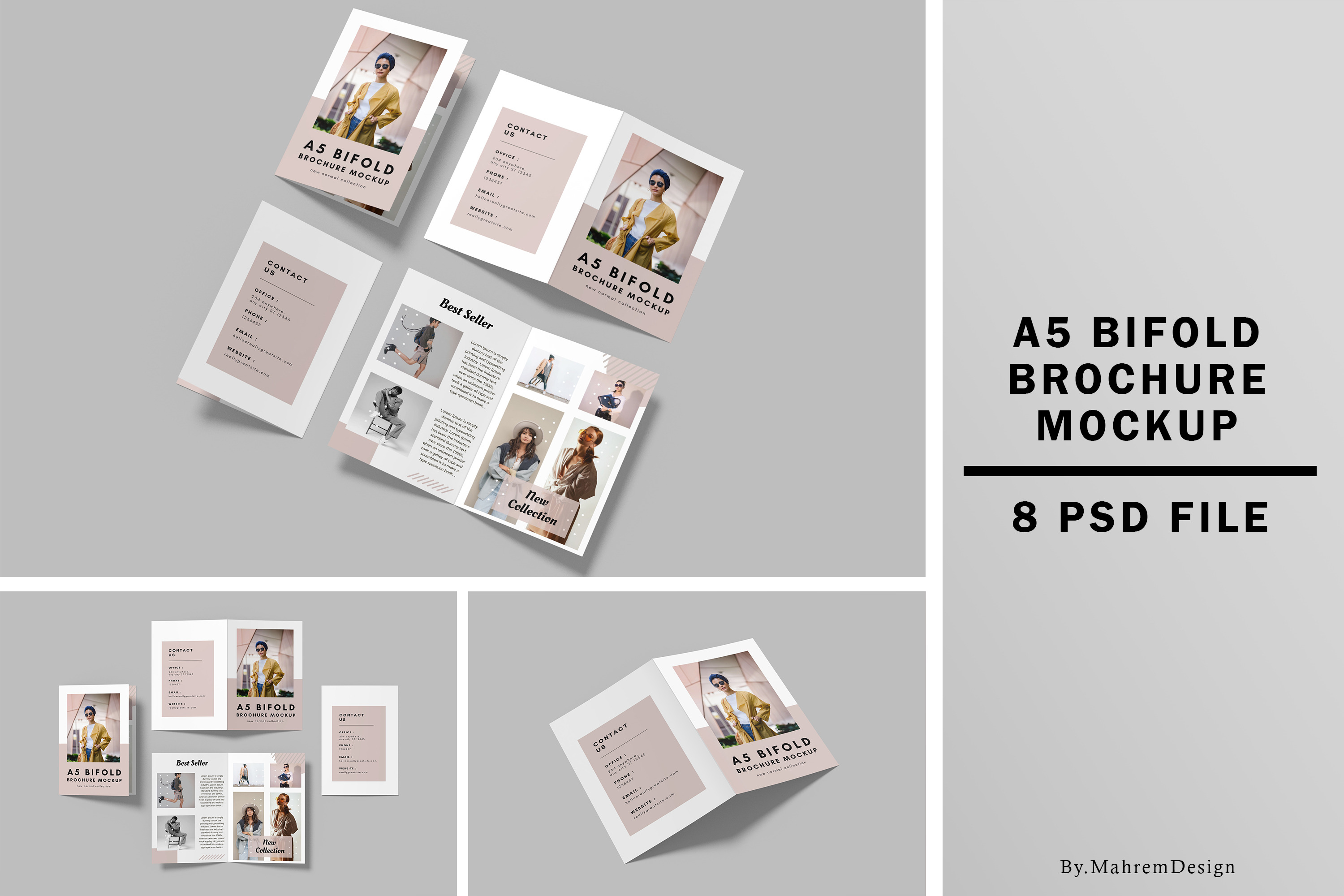 A5 Bifold Brochure Mockup, a Print Template by mahremdesign