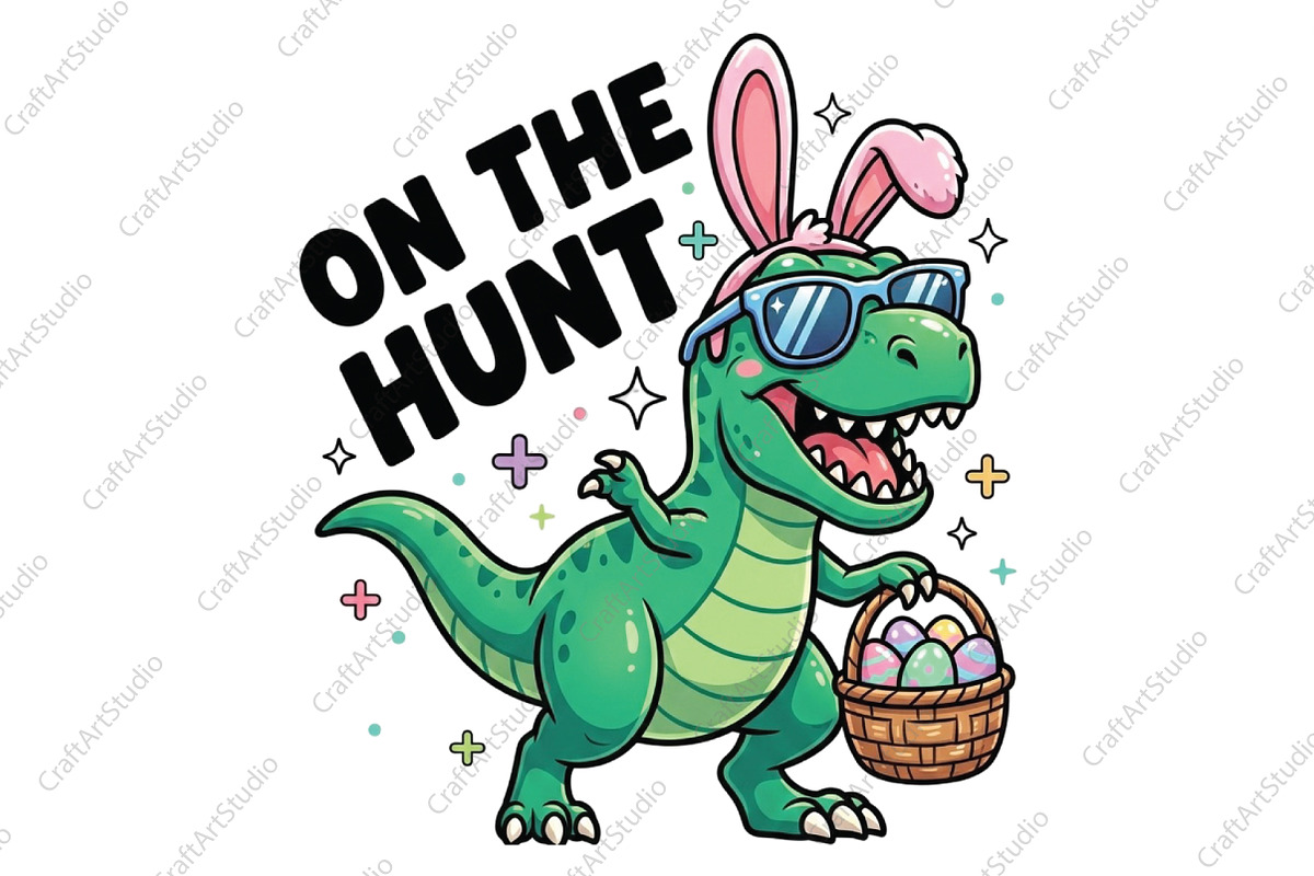 Dinosaur T Rex Easter PNG, on the Hu, an Illustration by CraftArtStudio (Photo 1 of 4)