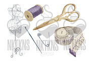 Sewing Kit Watercolor Clipart., an Illustration by NKTKNS (Thumbnail 3 of 7)