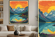 Vintage Poster Cabin By a Lake, a Decorative Illustration by Sharon Schwalbe (Thumbnail 1 of 6)