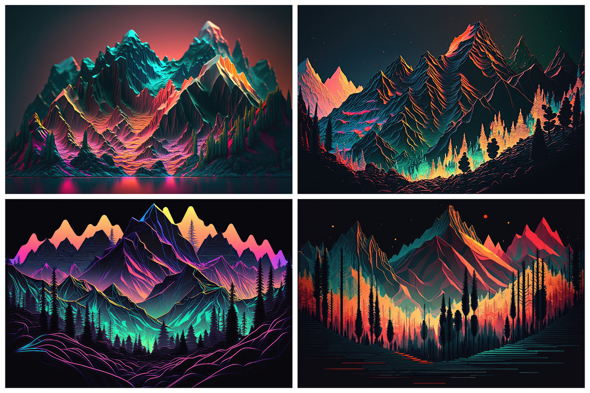 28 Neon Mountain Illustrations in 6K, a Wallpaper Graphic by HipFonts (Photo 7 of 8)