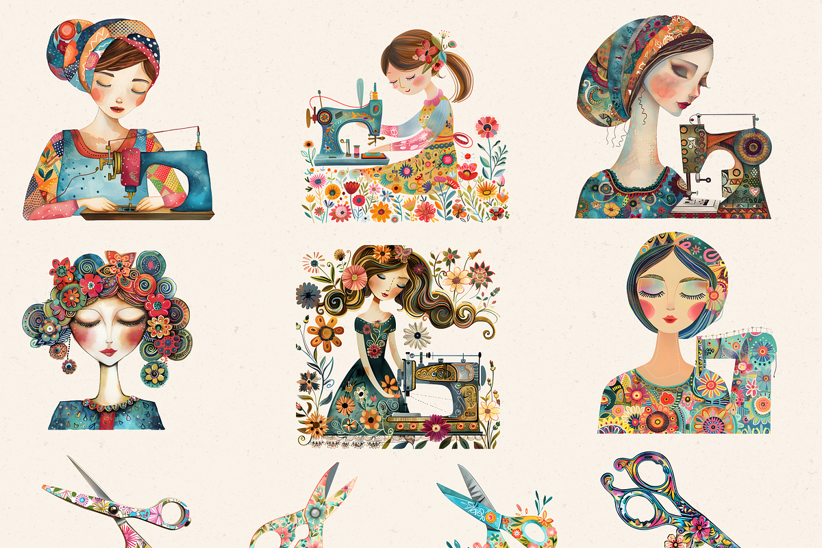 SEAMSTRESS HEAVEN CLIPART PACK, a Person Illustration by Daring Digies (Photo 3 of 8)