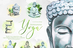 Watercolor Yoga Clipart Set