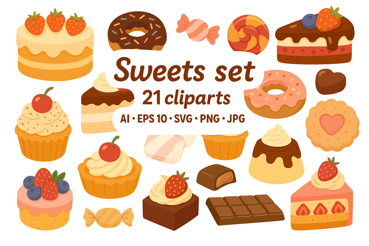 Sweet Dessert Clipart Set, a Food Illustration by ananastya (Photo 1 of 3)