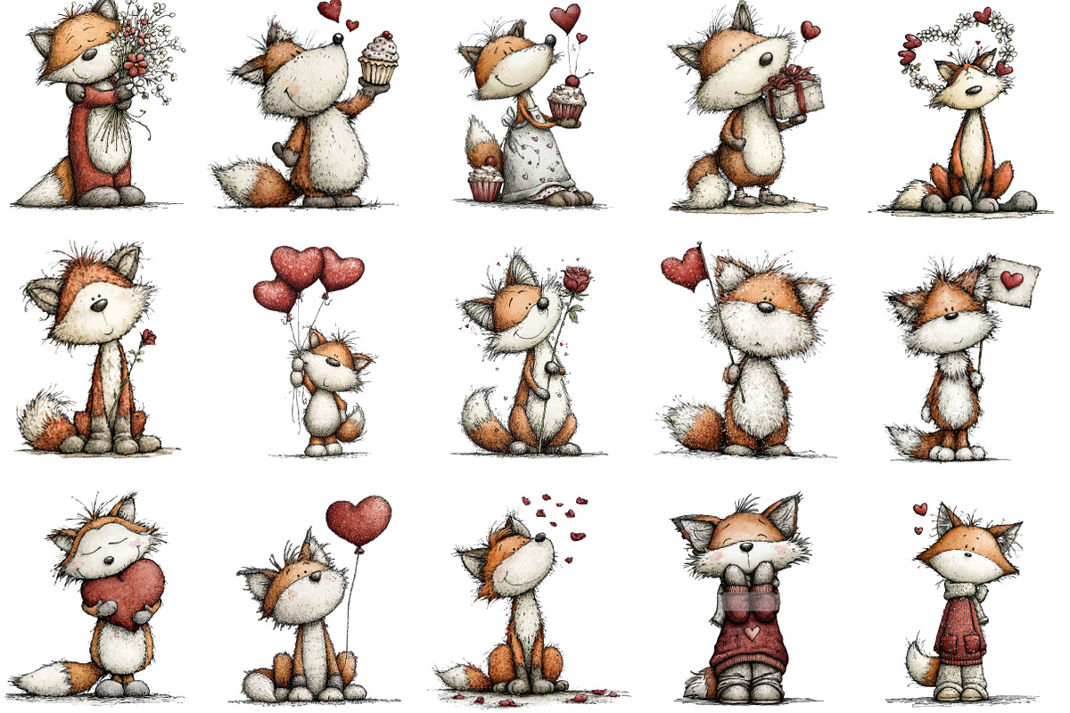 Whimsical Valentine Fox Clipart, an Illustration by Designking (Photo 3 of 5)