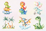 Watercolor Prehistoric Cute Dinosaur, an Illustration by CreationArt (Thumbnail 9 of 9)