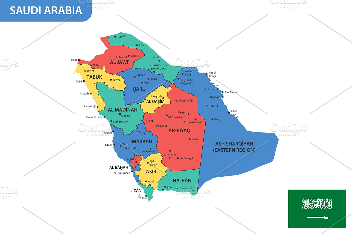 Detailed map of Saudi Arabia, an Illustration by Vector Shop (Photo 2 of 5)