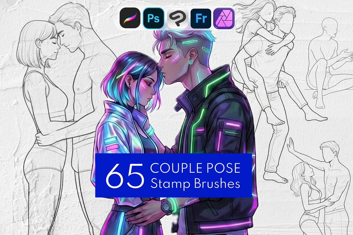 65 Couple Poses • Procreate Stamps, a Brush Add-On by Selentaori Studio (Photo 1 of 10)