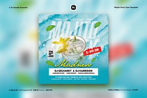 Mojito Party Flyer & Social Media, a Flyer Template by iDoodle Studio