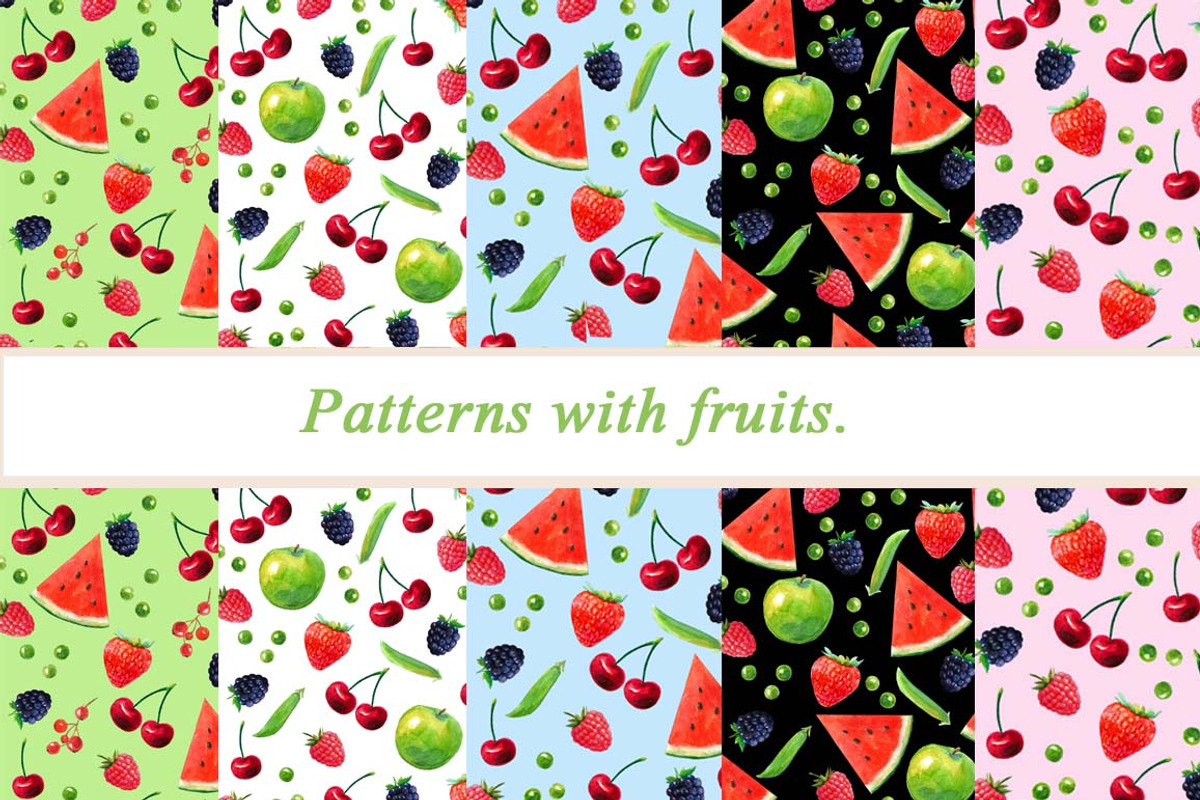Watercolor patterns with fruits., a Food Illustration by yulia.sukhanova (Photo 1 of 2)