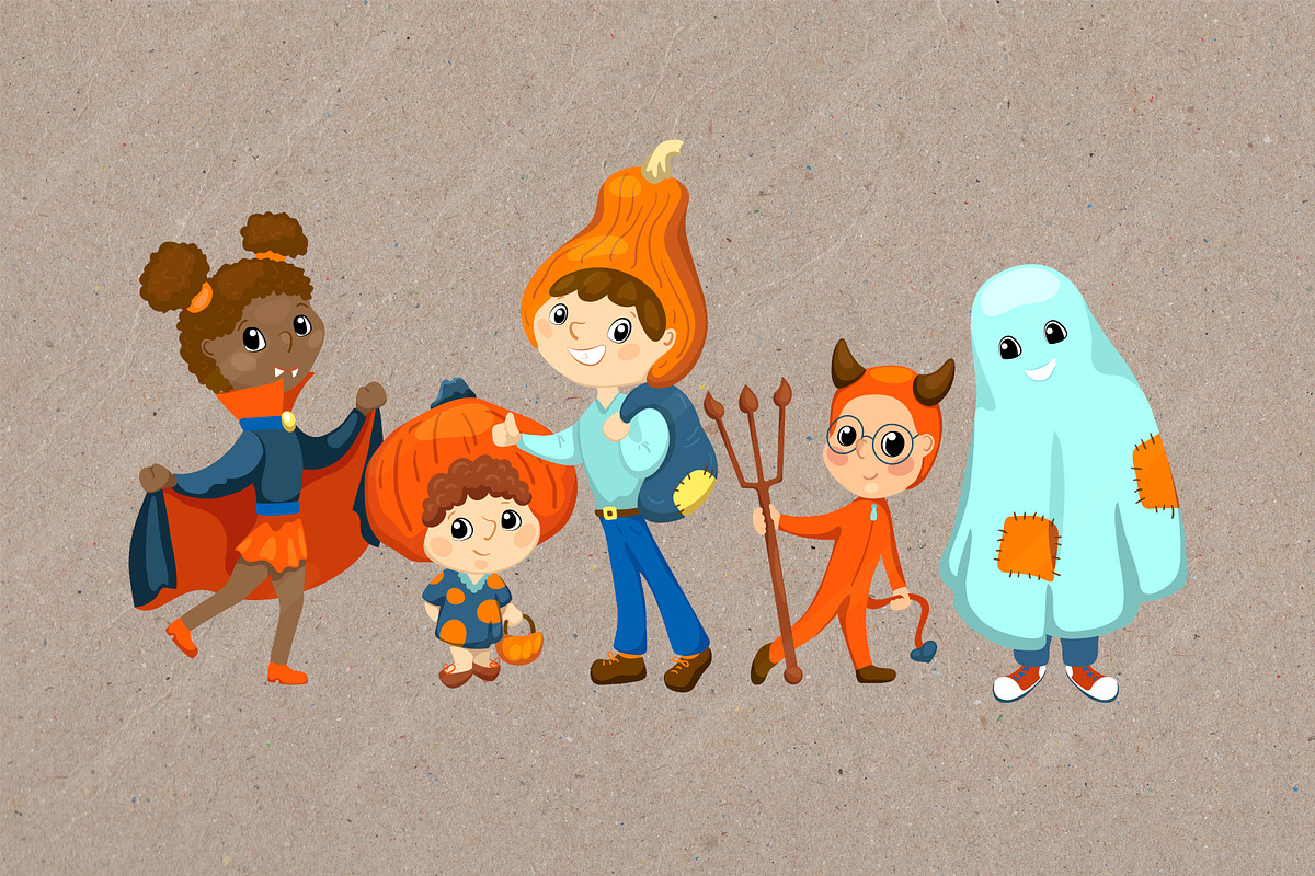 Cute Kids In Halloween Costume, a Person Illustration by RabbitAndPencil (Photo 2 of 5)