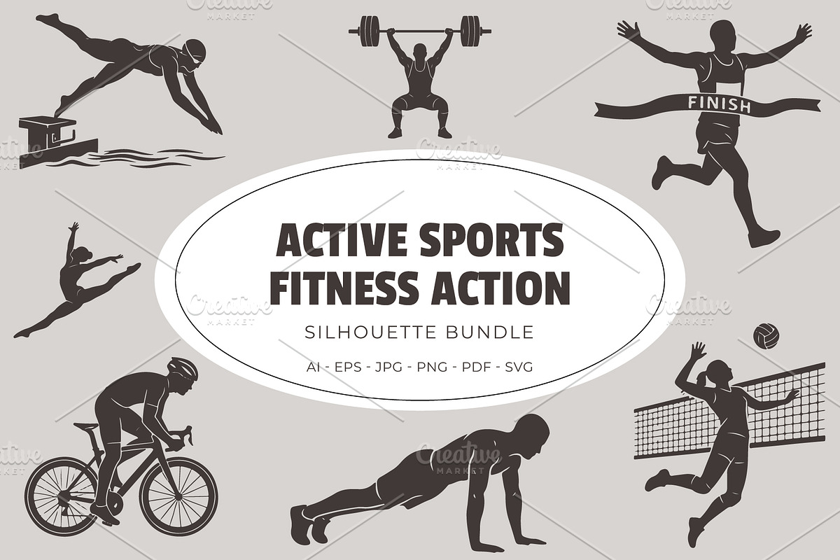 Active Sports & Fitness Silhouettes, an Object Graphic by Designgrove (Photo 1 of 4)
