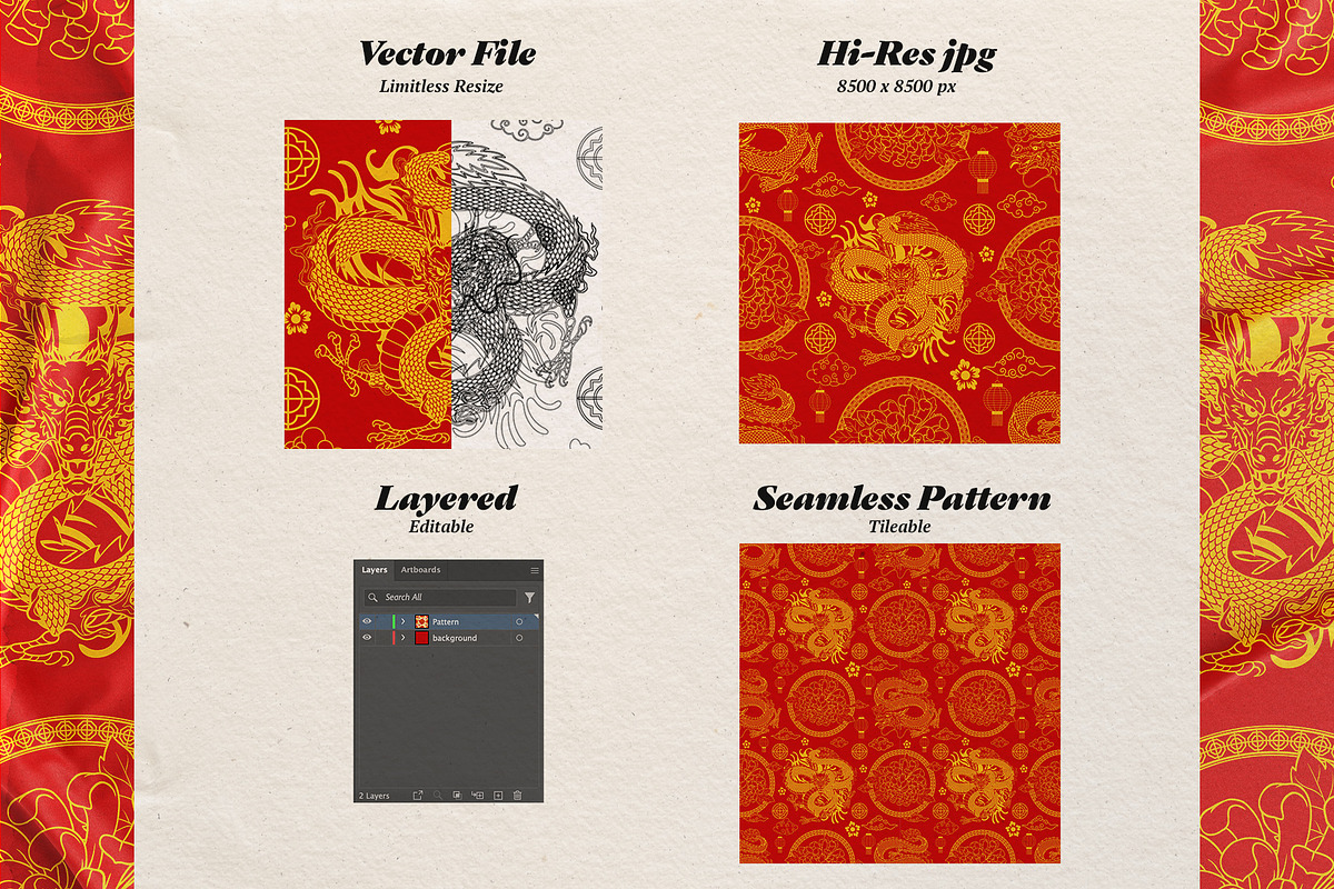Red Chinese Dragon Pattern, a Pattern Graphic by bazzier_graphik (Photo 3 of 5)